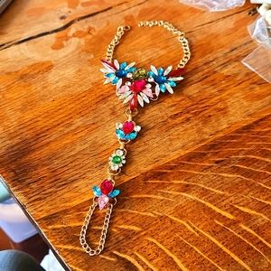 Bohemian Foot Anklet Bracelet Gold Tone Chain Jewelry Floral Rhinestone